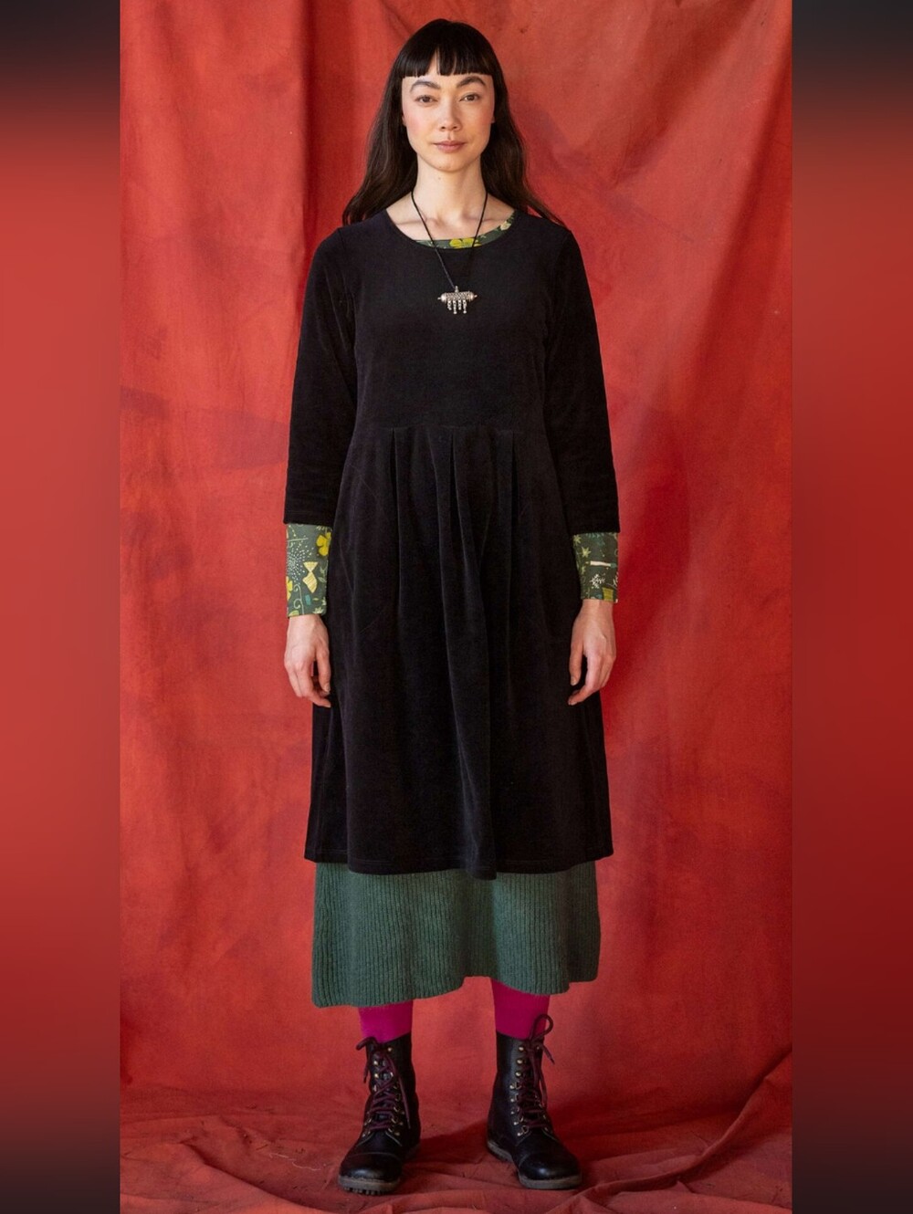 Gudrun Sjoden Fryverkeri Velour Midi Dress Organic Cotton NWOT Black